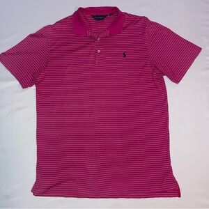 Polo Ralph Lauren Golf Shirt Mens Large Pink Striped Pima Cotton Polo